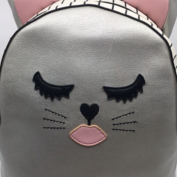 Luv Betsey By Betsey Johnson Silver and Pink Kitty Cat Face Backpack - Picture 3 of 17